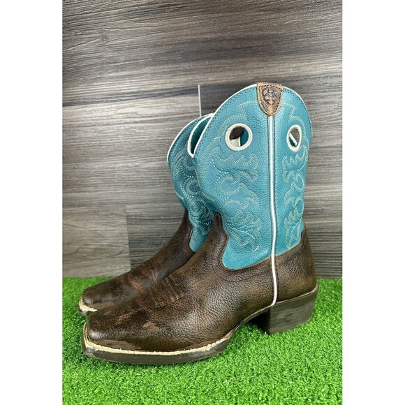 Ariat Youth Fatbaby Leather Boots, Distressed Brown Turquoise size 4 - Picture 1 of 10